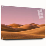 Acrylic glass artwork depicting a vibrant countryside landscape, showcasing rolling hills and a serene sky, displayed from a side view with decorative pins.