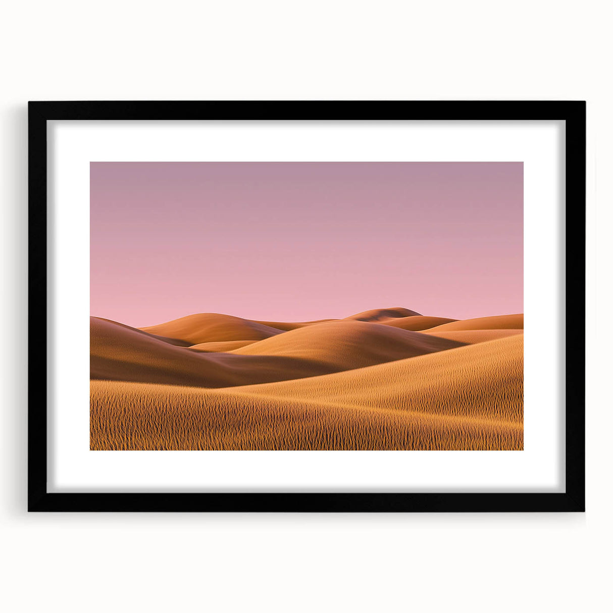 Black-framed landscape artwork featuring a serene countryside scene, accented with a white mat for a polished finish, perfect for home decor and wall displays.