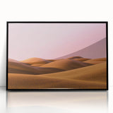 Framed acrylic artwork showcasing a vibrant countryside landscape with rolling hills and a clear blue sky, presented in a sleek black frame for an elegant touch.