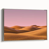 Framed canvas artwork showcasing a serene countryside landscape with lush greenery and rolling hills, set in an elegant silver frame, perfect for home decor.