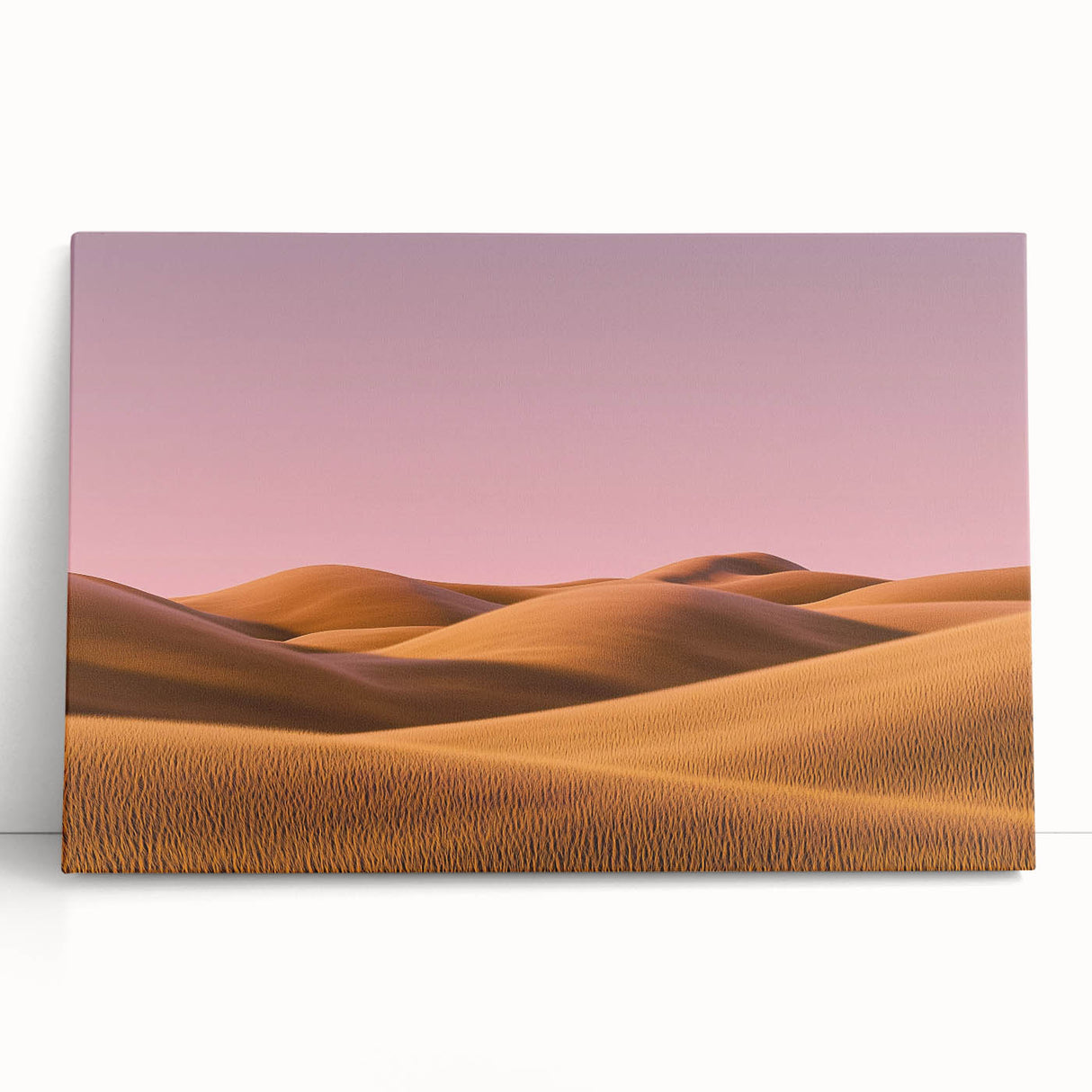 Stretched canvas artwork depicting a serene countryside landscape with rolling hills, lush greenery, and a clear blue sky, ideal for home decor and wall art enthusiasts.