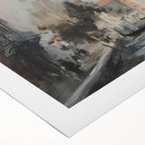 Rolled canvas print showcasing a vibrant landscape design with rich colors and intricate details, elegantly packaged in a protective cardboard tube, perfect for home decor.