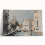 Stretched canvas artwork showcasing a serene landscape with vibrant colors, leaning against a wall, perfect for home decor and interior design enthusiasts.