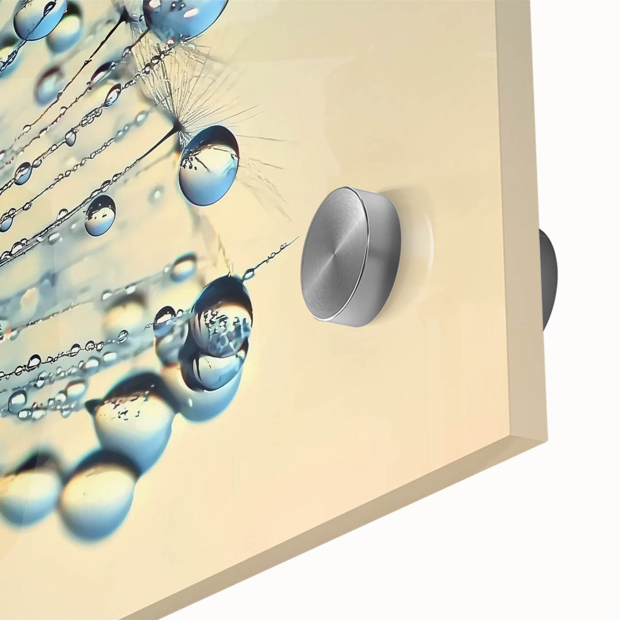 Large abstract wall art depicting water close-up in blue and white tones on acrylic glass.