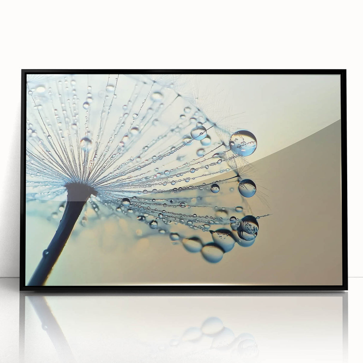 Large abstract wall art depicting close-ups of water, in a black acrylic frame, suitable for modern art wall decor.