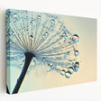 Close-up image of water droplets on green foliage on a stretched canvas, suitable for kitchen wall art.
