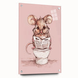 Bathroom Wall Decor - Cute Mouse Reading Newspaper for Whimsical Style