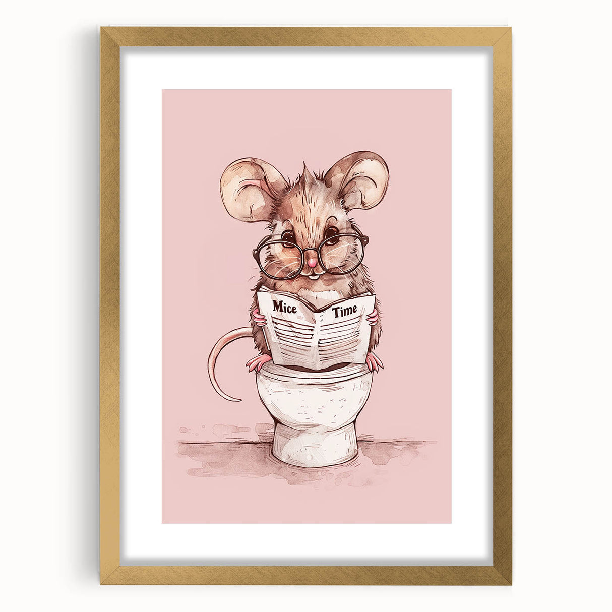 Bathroom Wall Decor - Cute Mouse Reading Newspaper for Whimsical Style