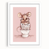 Bathroom Wall Decor - Cute Mouse Reading Newspaper for Whimsical Style