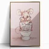 Bathroom Wall Decor - Cute Mouse Reading Newspaper for Whimsical Style
