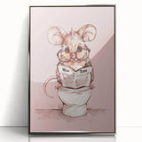 Bathroom Wall Decor - Cute Mouse Reading Newspaper for Whimsical Style