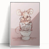 Bathroom Wall Decor - Cute Mouse Reading Newspaper for Whimsical Style