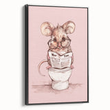 Bathroom Wall Decor - Cute Mouse Reading Newspaper for Whimsical Style