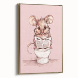 Bathroom Wall Decor - Cute Mouse Reading Newspaper for Whimsical Style
