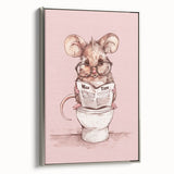 Bathroom Wall Decor - Cute Mouse Reading Newspaper for Whimsical Style