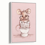 Bathroom Wall Decor - Cute Mouse Reading Newspaper for Whimsical Style