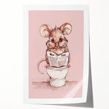 Bathroom Wall Decor - Cute Mouse Reading Newspaper for Whimsical Style
