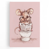 Bathroom Wall Decor - Cute Mouse Reading Newspaper for Whimsical Style
