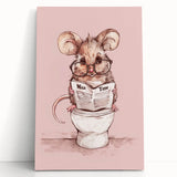 Bathroom Wall Decor - Cute Mouse Reading Newspaper for Whimsical Style