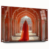 Large abstract wall art depicting an Asian scenery in muted earth tones on acrylic glass, ideal for dining room decor.