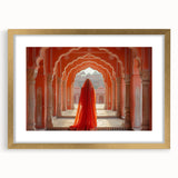 Extra large abstract art print of a textured Indian scenery in muted gold tones, framed with mat.