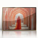 Large art print of a mid-century modernist Indian landscape in gold tones on acrylic, ideal for modern art wall decor.