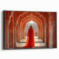 Black and white framed canvas depicting a vintage-style landscape of an Indian scenery, ideal for bedroom wall art.
