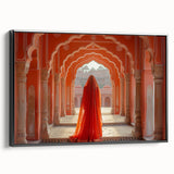 Black and white framed canvas depicting a vintage-style landscape of an Indian scenery, ideal for bedroom wall art.