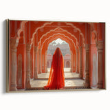 Framed canvas featuring a vintage-style Indian landscape in gold and black tones, ideal for bedroom wall decor.