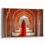 Framed canvas featuring a colorful vintage-style landscape art painting of an Indian scenery.