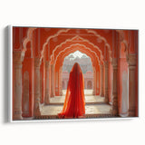 Vintage poster art of a colorful Indian landscape on extra large framed canvas, ideal for living room decor.