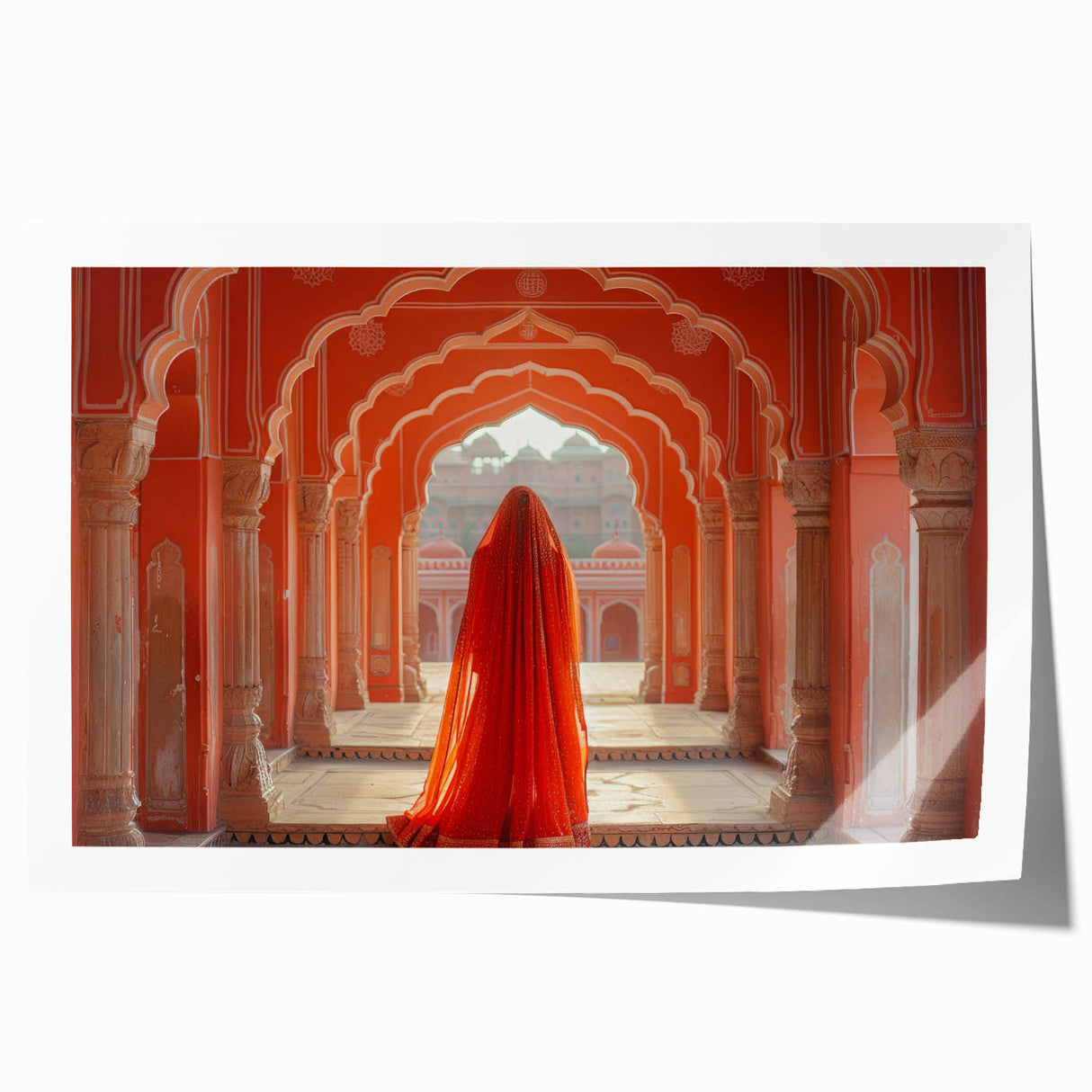 Extra large rolled print depicting a vibrant floral scene in India, ideal for art wall dining room or classy bathroom decor.