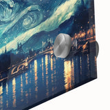 Large abstract art print of Paris scenery on acrylic glass in mid-century modernist style, suitable for dining room decor.