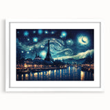 Textured art print of an abstract Paris scenery in muted gray tones on a framed poster, suitable for bedroom art.