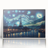 Mid-century modernist art of Paris skyline in muted gray, acrylic print framed in white, ideal for nursery wall art.