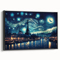 Black and white wall art of Paris landscape, framed canvas in vintage poster style, ideal for bedroom decor.