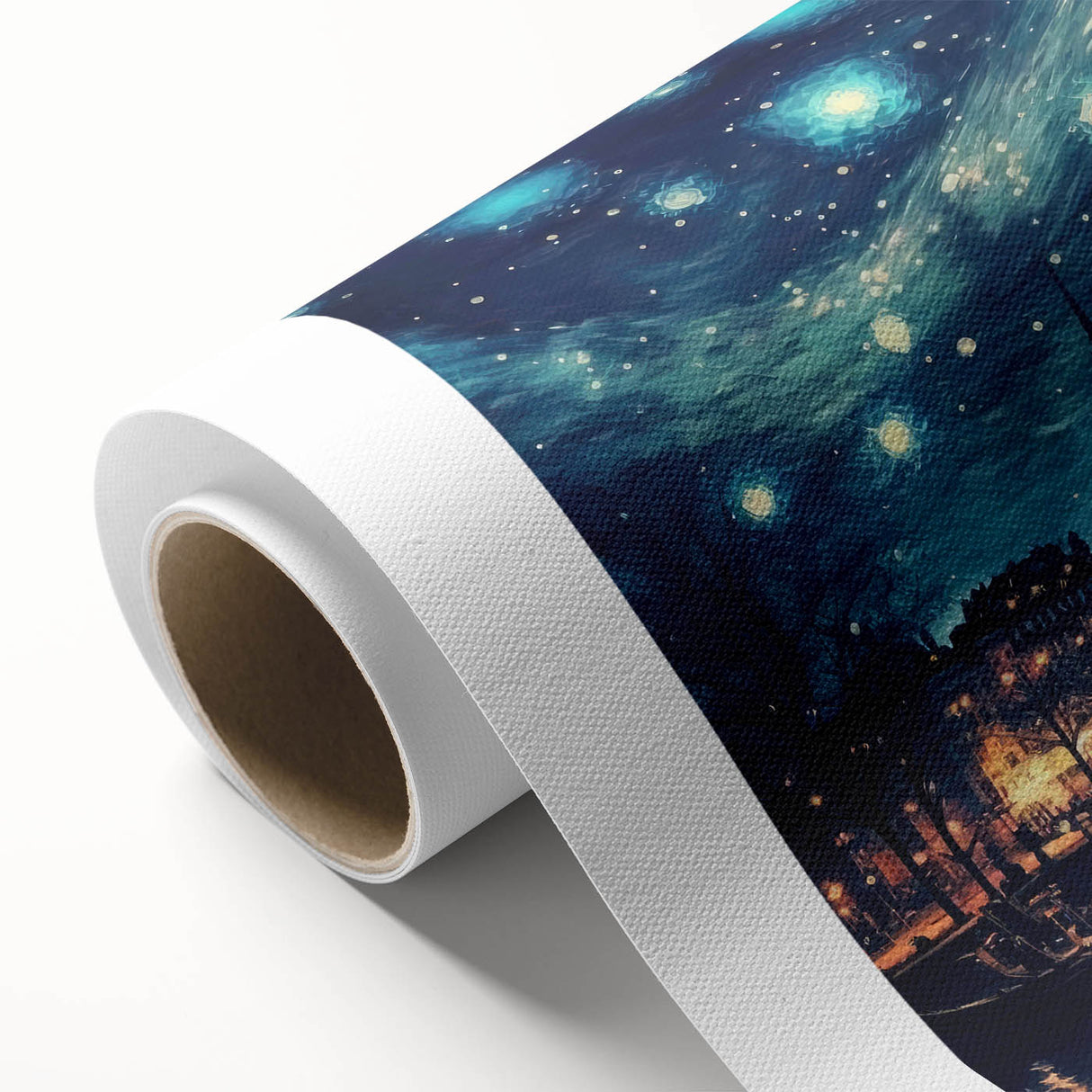 Art deco poster of Paris scenery on rolled canvas, featuring muted pastel shades, ideal for nursery wall art.