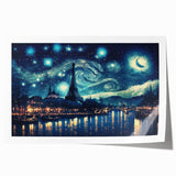 Parisian street scene with floral accents in soft pastel colors on a rolled canvas, suitable for art wall dining room.