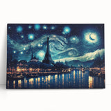 Large black and white stretched canvas featuring a Parisian street scene, ideal for kitchen wall art.