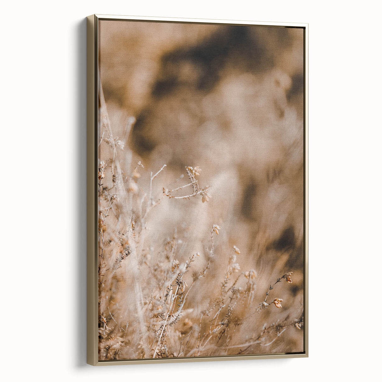 Framed canvas depicting a vintage-style landscape with autumnal trees in gold and black tones, ideal for bedroom wall decor.