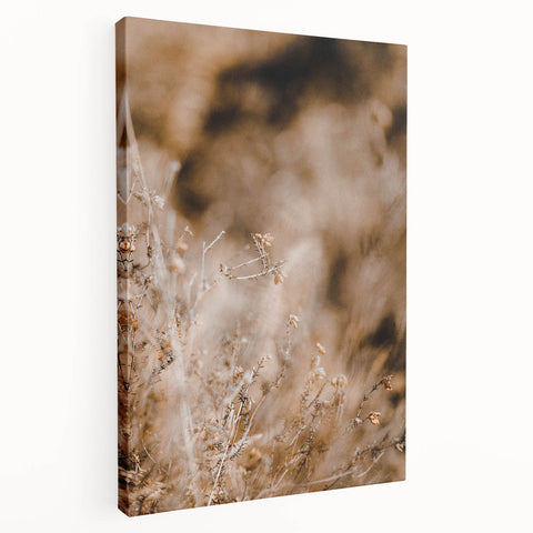 Fall-themed stretched canvas with rich orange and brown hues, ideal for kitchen wall art.
