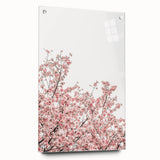 Large abstract wall art on acrylic glass depicting spring season themes in vibrant green and soft pink.