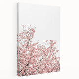Spring-themed large art on stretched canvas featuring blossoming trees in soft pastel colors, suitable for kitchen wall art.