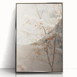 Mid-century modernist winter scene in silver frame, acrylic print, suitable for nursery wall art.