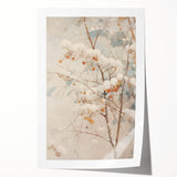 Extra large rolled print of a winter floral scene in muted blue and white tones, ideal for art wall dining room.