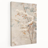Winter landscape on large stretched canvas, featuring muted blue and white tones, ideal for kitchen wall art.