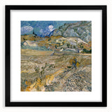 Extra large framed abstract art print with vibrant shades of blue and yellow, ideal for a living room.