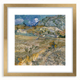 Abstract art print featuring swirling blue and yellow tones on a framed canvas, suitable for dining room or bedroom decor.