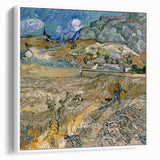Vintage poster art of Van Gogh's painting on a white framed canvas, featuring vibrant colors, ideal for living room decor.