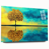 Golden Tree Reflection Living Room Wall Art - Canvas & Framed Print
